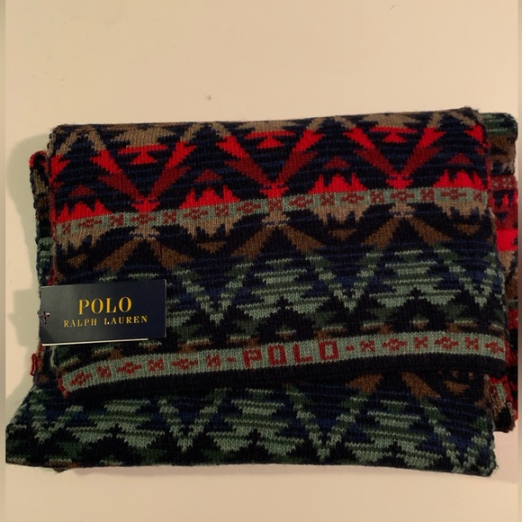 NWT POLO RALPH LAUREN Men's Knit Southwestern Aztec Scar 12" X 72" Multi Colours - Picture 2 of 4